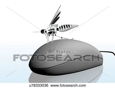 Computer mouse with nano bug, artwork View Large Illustration Stock Illustration - Computer mouse with nano bug, artwork. Fotosearch
