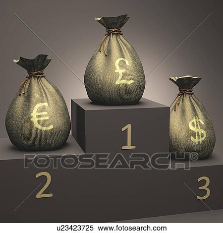 Stock Illustration - Currencies on a podium, illustration. Fotosearch
