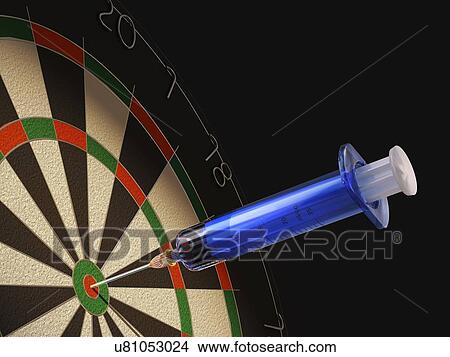 Stock Illustration - Dartboard and medical syringe, artwork. Fotosearch