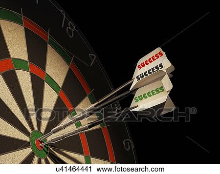 Clip Art - Dartboard and three darts, artwork. Fotosearch