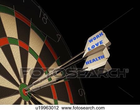 Dartboard and three darts, artwork View Large Illustration Drawing - Dartboard and three darts, artwork. Fotosearch