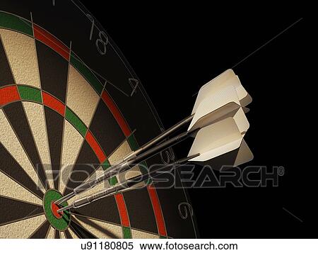 Dartboard and three darts, artwork View Large Illustration Stock Illustration - Dartboard and three darts, artwork. Fotosearch