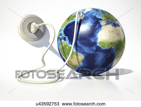 Earth with an electrical socket, artwork View Large Illustration Drawing - Earth with an electrical socket, artwork. Fotosearch