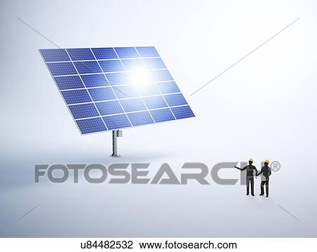 Engineers and solar panels, artwork View Large Illustration Drawing - Engineers and solar panels, artwork. Fotosearch