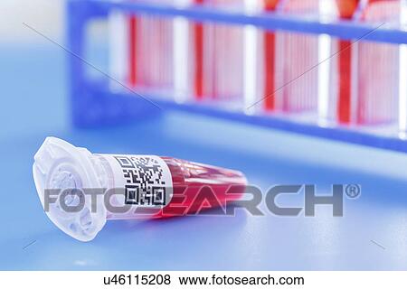 Stock Photo - Eppendorf tube and QR code. Fotosearch