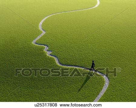 Figure on face shape path, artwork View Large Illustration Stock Illustration - Figure on face shape path, artwork. Fotosearch