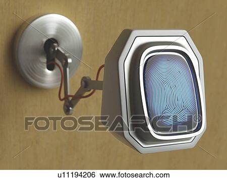 Stock Illustration - Fingerprint scanner and keyhole. Fotosearch