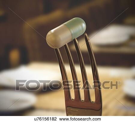Fork and capsule,, artwork View Large Illustration Drawing - Fork and capsule,, artwork. Fotosearch