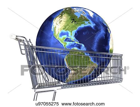 Globe inside a shopping trolley, artwork View Large Illustration Stock Illustration - Globe inside a shopping trolley, artwork. Fotosearch