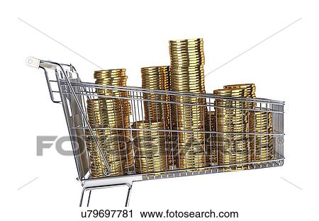 Gold coins inside a supermarket trolley View Large Illustration Clip Art - Gold coins inside a supermarket trolley. Fotosearch