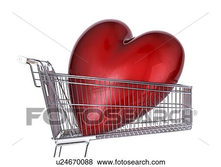 Stock Illustration - Heart inside a shopping trolley, artwork. Fotosearch