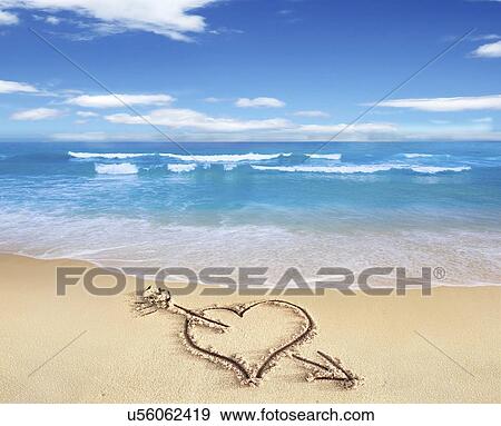 Heart shape on sandy beach, artwork View Large Illustration Stock Illustration - Heart shape on sandy beach, artwork. Fotosearch