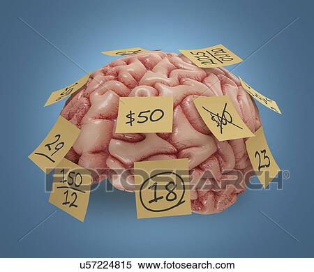 Stock Illustration - Human brain with sticky notes, artwork. Fotosearch