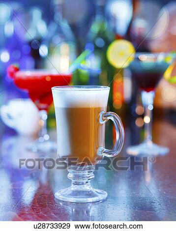 Irish coffee on a bar View Large Photo Image Stock Photo - Irish coffee on a bar. Fotosearch