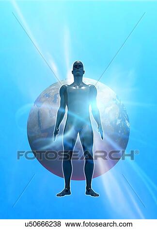 Man and planet Earth, illustration View Large Illustration Stock Illustration - Man and planet Earth, illustration. Fotosearch
