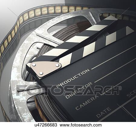Movie reel and clapperboard, illustration View Large Illustration Drawing - Movie reel and clapperboard, illustration. Fotosearch