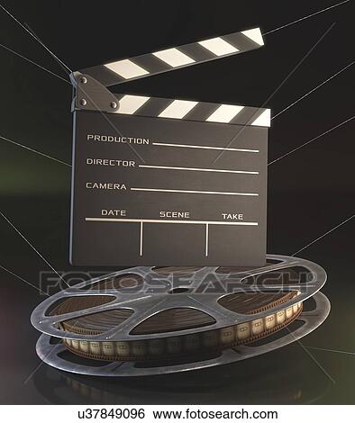 Movie reel and clapperboard, illustration View Large Illustration Stock Illustration - Movie reel and clapperboard, illustration. Fotosearch