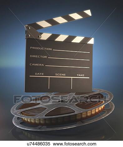 Movie reel and clapperboard, illustration View Large Illustration Stock Illustration - Movie reel and clapperboard, illustration. Fotosearch