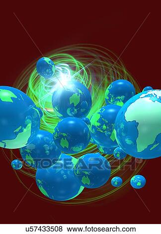 Stock Illustration - Multiple globes, artwork. Fotosearch