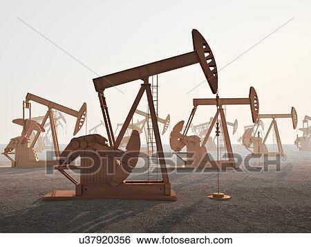 Oil wells, artwork View Large Illustration Stock Illustration - Oil wells, artwork. Fotosearch