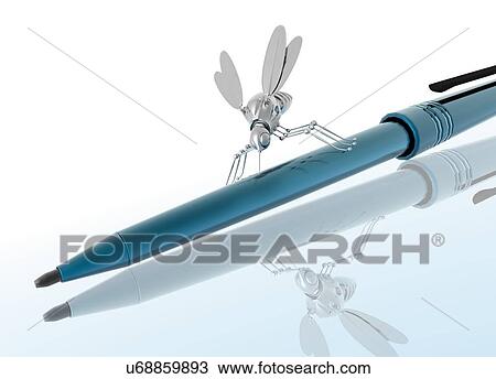Drawing - Pen with nano bug, artwork. Fotosearch