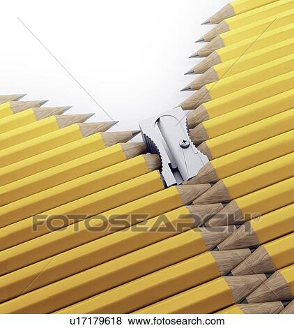 Pencils and pencil sharpener, artwork View Large Illustration Stock Illustration - Pencils and pencil sharpener, artwork. Fotosearch