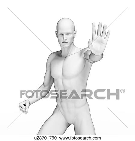 Clipart - Person defending themselves, illustration. Fotosearch
