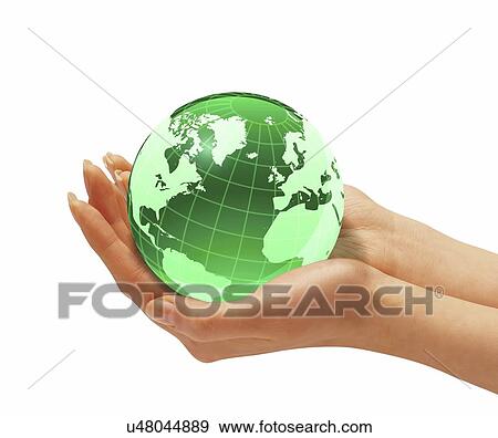 Person holding globe, artwork View Large Illustration Stock Illustration - Person holding globe, artwork. Fotosearch