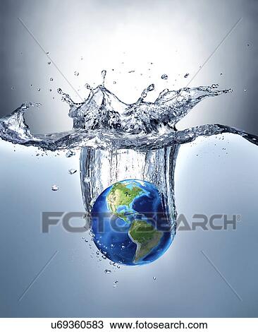 Planet earth splashing into water View Large Illustration Drawing - Planet earth splashing into water. Fotosearch
