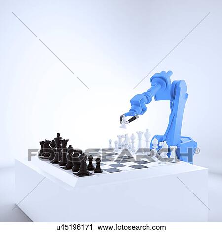 Clip Art - Robotic arm playing chess, artwork. Fotosearch