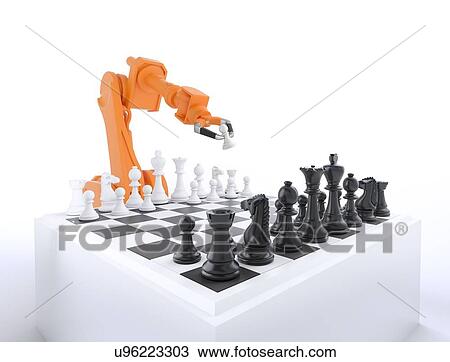 Drawing - Robotic arm playing chess, artwork. Fotosearch
