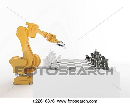 Stock Illustration - Robotic arm playing chess, artwork. Fotosearch