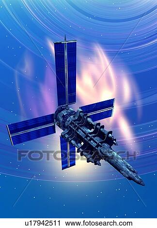 Satellite in space View Large Illustration Clip Art - Satellite in space. Fotosearch