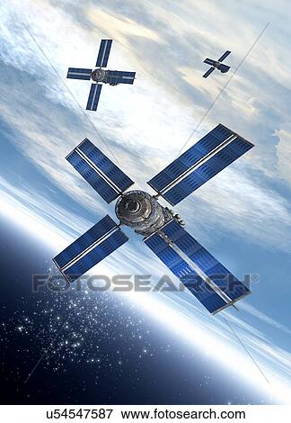 Satellites orbiting the Earth View Large Illustration Stock Illustration - Satellites orbiting the Earth. Fotosearch