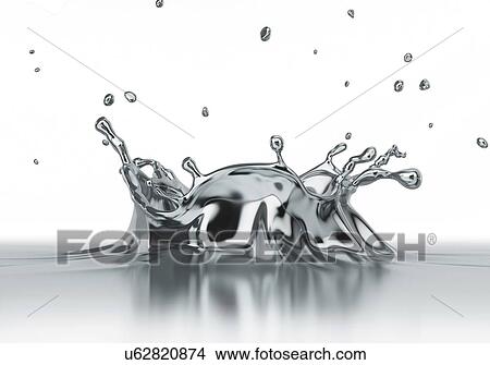 Silver liquid splashing, artwork View Large Illustration Stock Illustration - Silver liquid splashing, artwork. Fotosearch