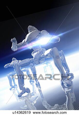 Space robots, artwork View Large Illustration Stock Illustration - Space robots, artwork. Fotosearch