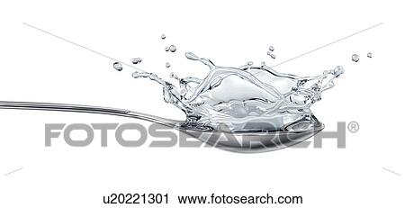 Clip Art - Spoon with water splashing, artwork. Fotosearch