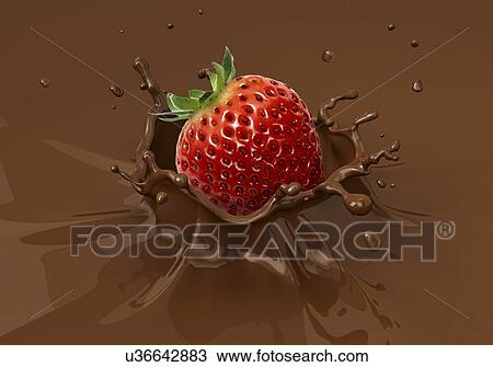 Strawberry splashing into milkshake View Large Illustration Drawing - Strawberry splashing into milkshake. Fotosearch