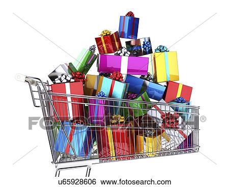 Supermarket trolley full of presents View Large Illustration Stock Illustration - Supermarket trolley full of presents. Fotosearch