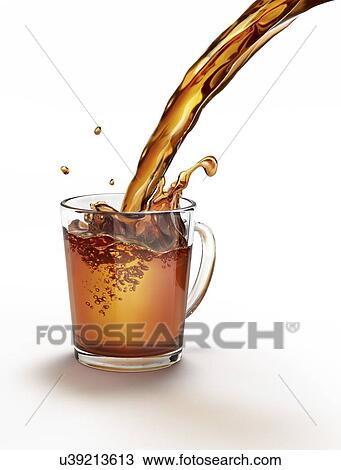 Drawing - Tea being poured into a glass, artwork. Fotosearch