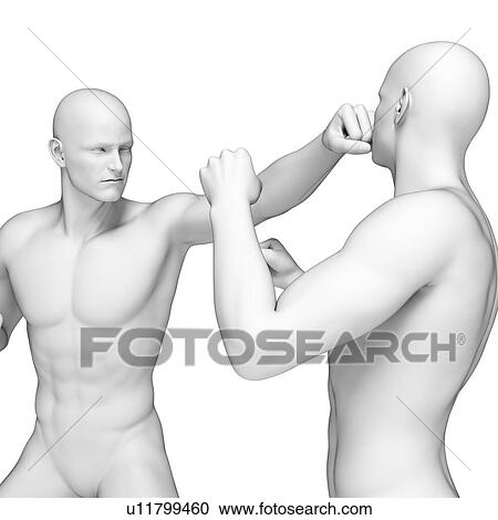 Clipart - Two men fighting, illustration. Fotosearch