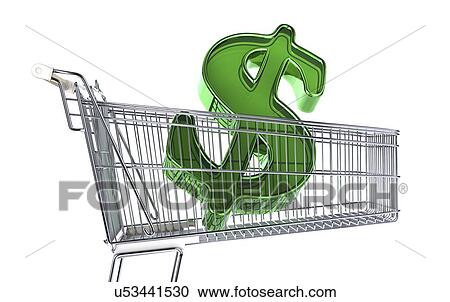 Clipart - US dollar sign inside a trolley, artwork. Fotosearch