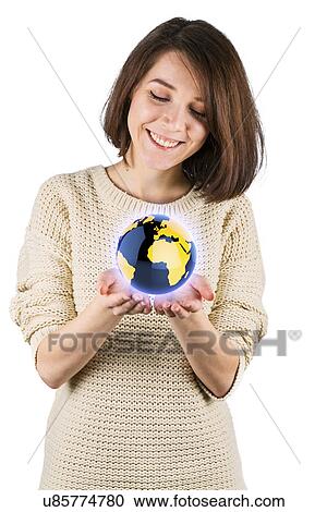 Young woman with the globe in her hands View Large Photo Image Stock Image - Young woman with the globe in her hands. Fotosearch