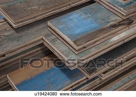 Stock Image - Stacks of treated wood flooring in factory, Jiangsu, China. Fotosearch