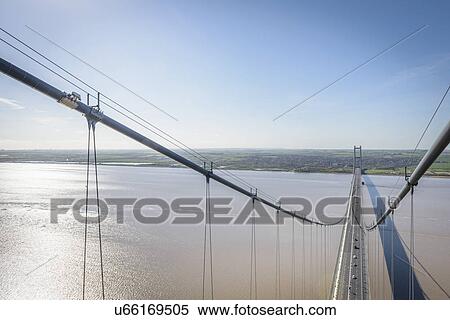 View from the top of suspension bridge. The Humber Bridge, UK was built in 1981 and at the time was the world's largest single-span suspension bridge View Large Photo Image Stock Photography - View from the top of suspension bridge. The Humber Bridge, UK was built in 1981 and at the time was the world's largest single-span suspension bridge. Fotosearch