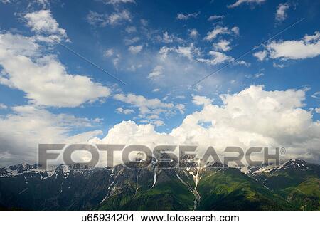 Picture - View of distant mountains, Mazeri village, Svaneti, Georgia. Fotosearch