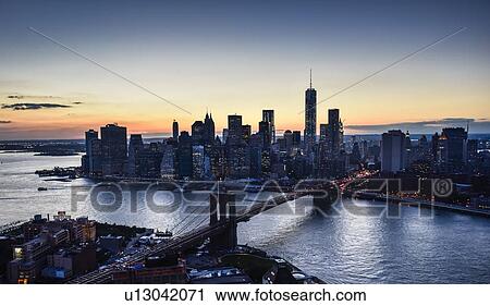 Aerial view of downtown at dusk View Large Photo Image Stock Image - Aerial view of downtown at dusk. Fotosearch