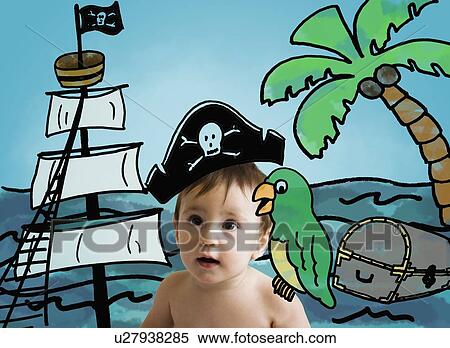 Stock Photography - Girl (12-17 months) dressed up as pirate. Fotosearch