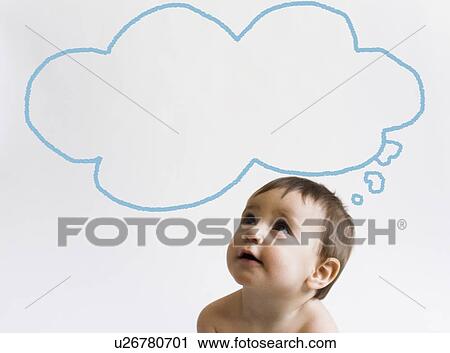 Girl (12-17 months) looking at thought bubble View Large Photo Image Stock Image - Girl (12-17 months) looking at thought bubble. Fotosearch