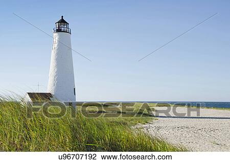 Great Point Lighthouse on overgrown beach against clear sky View Large Photo Image Stock Image - Great Point Lighthouse on overgrown beach against clear sky. Fotosearch